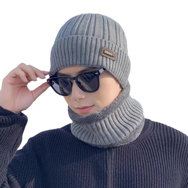 Knitted Hat, Autumn and Winter Men's Warm and Velvet Fashionable Woolen Hat New Versatile Ear Protection Hat Scarf Cold Protection Hat Thick Hat