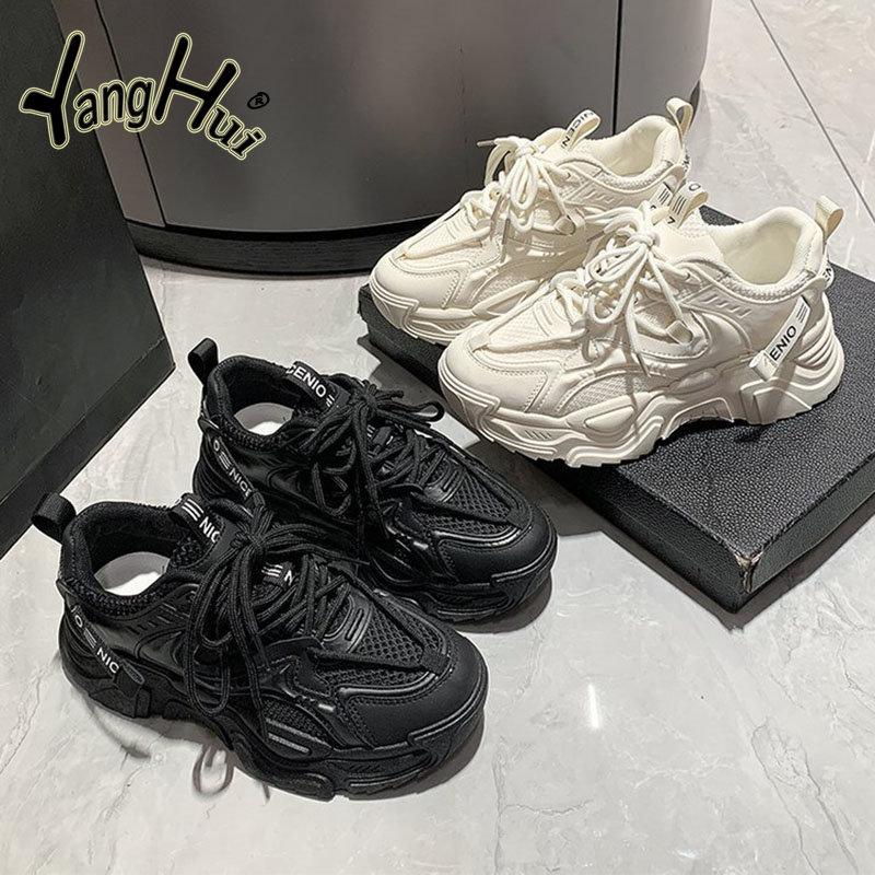 Сетчатые Дышащие Удобные Универсальные Кроссовки Студенческий Стиль 2024 Новая Мода Толстая Подошва Противоскользящие Беговые Спортивные Туфли Лето