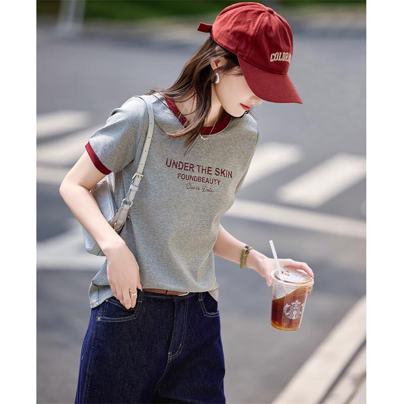Women's Literary Style Color Block T-Shirt