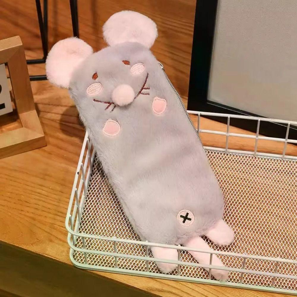 Soft Touch Flower Branch Rat Pencil Pouch Portable Stationery Pouch Office Supplies