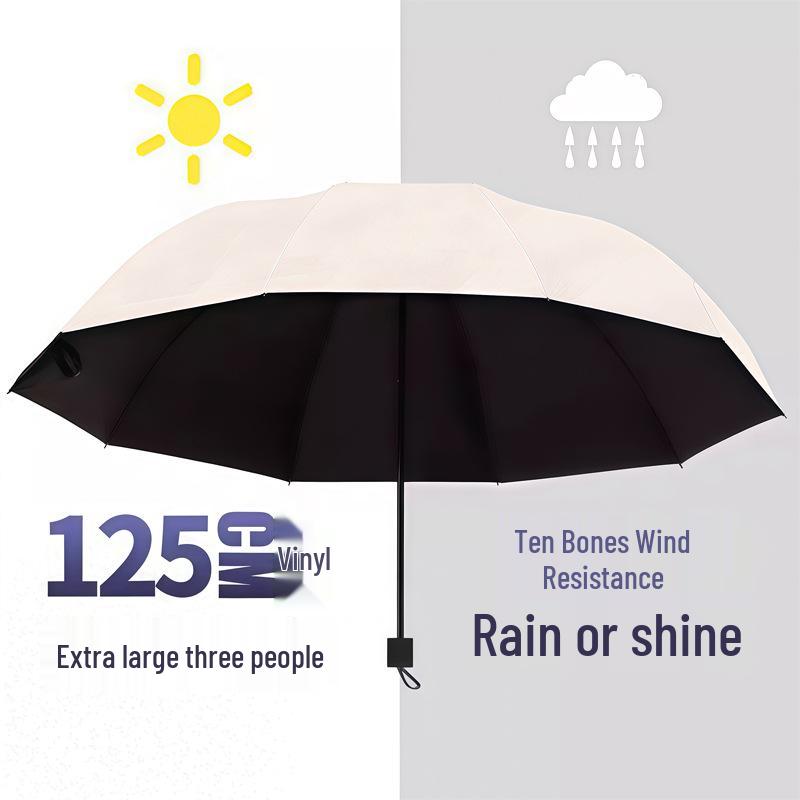 Twelve-Bone Oversized Women's Umbrella: Black UV Protection for Sun & Rain