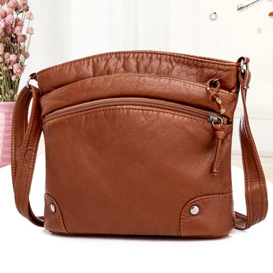 Shoulder Bag Solid Color Large Capacity Vintage Simple Multi-pockets Women Sling Bag