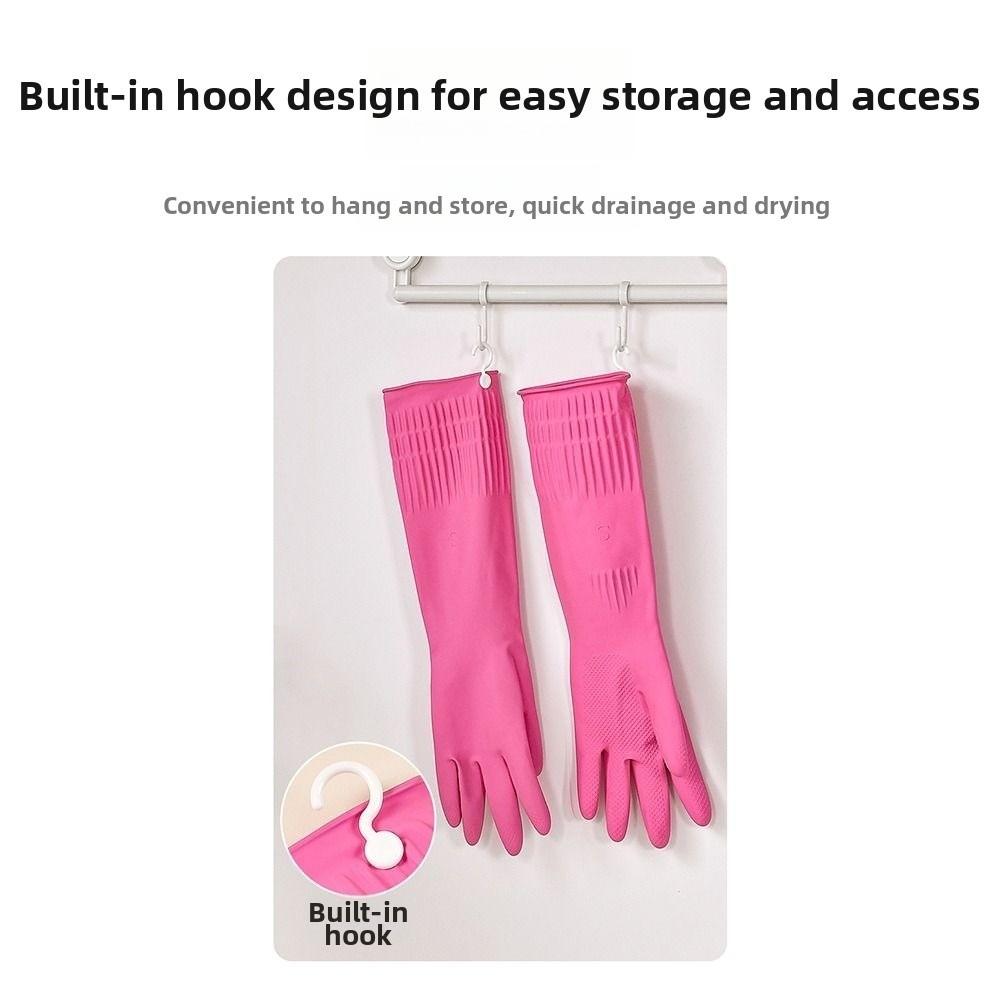 Durable Pink Cleaning Gloves Non-slip Thickened Kitchen Gloves Long Cuff Dishwashing Gloves Cleaning Supplies