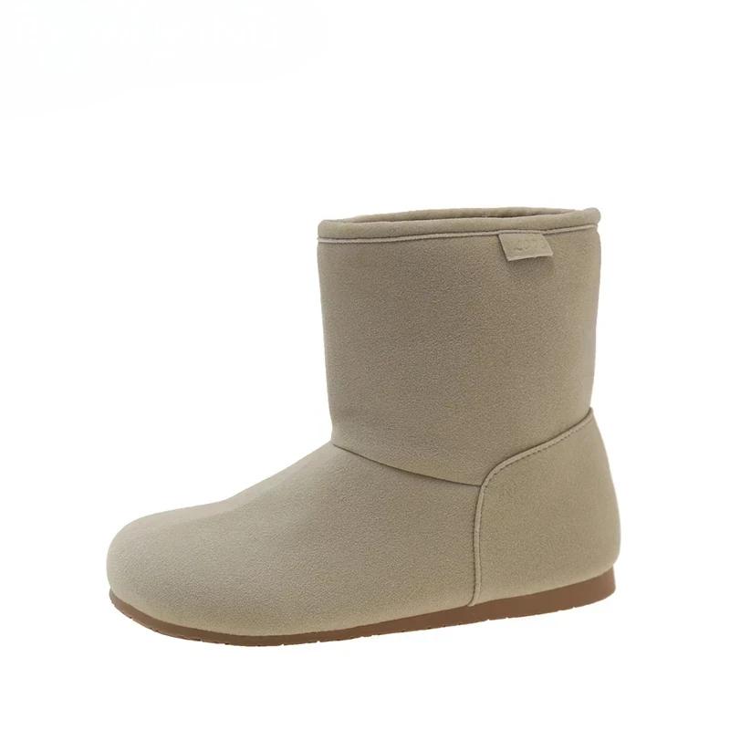 Ботильоны на плоской подошве женские замшевые хлопковые туфли женские 2024 новые брендовые повседневные зимние теплые модные короткие плюшевые ботинки челси женские