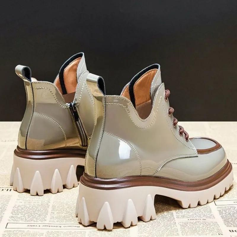 Fashion Booties with Laces Lace-up Female Short Shoes Round Toe Platform Punk Style Combat Chunky Women's Ankle Boots High Quality Sale
