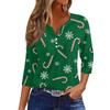 Женская модная повседневная рождественская блузка с V-образным вырезом и рукавом три четверти, украшенная пуговицами