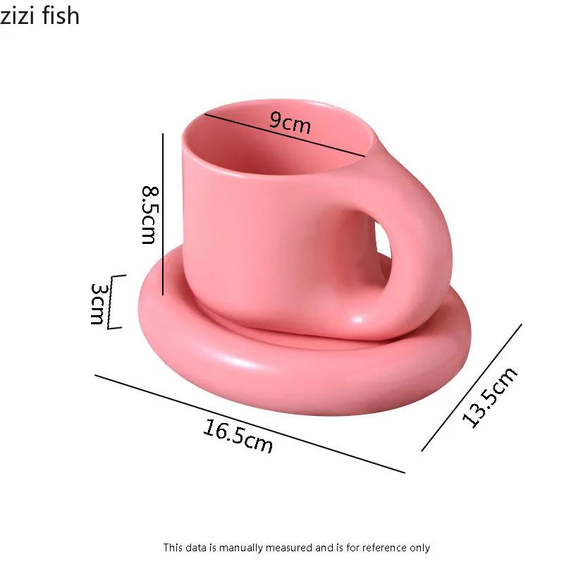 Solid Color Simple Ceramic Mug Set Creative Handle Coffee Mug Home Breakfast Cup Milk Cup Beverage Cup High Beauty Couple Cups