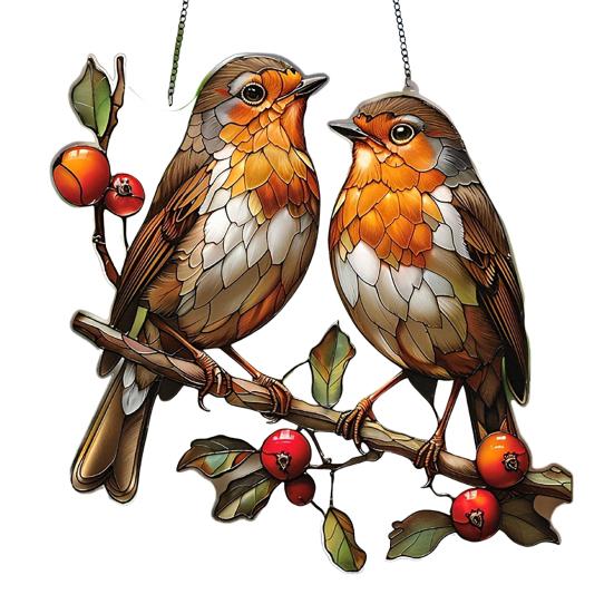 Colorful Bird Acrylic Hanging Decoration Indoor Outdoor Garden Yard Window Wall Hanging Stained Glass Effect Bird Ornament Suncatcher Sign