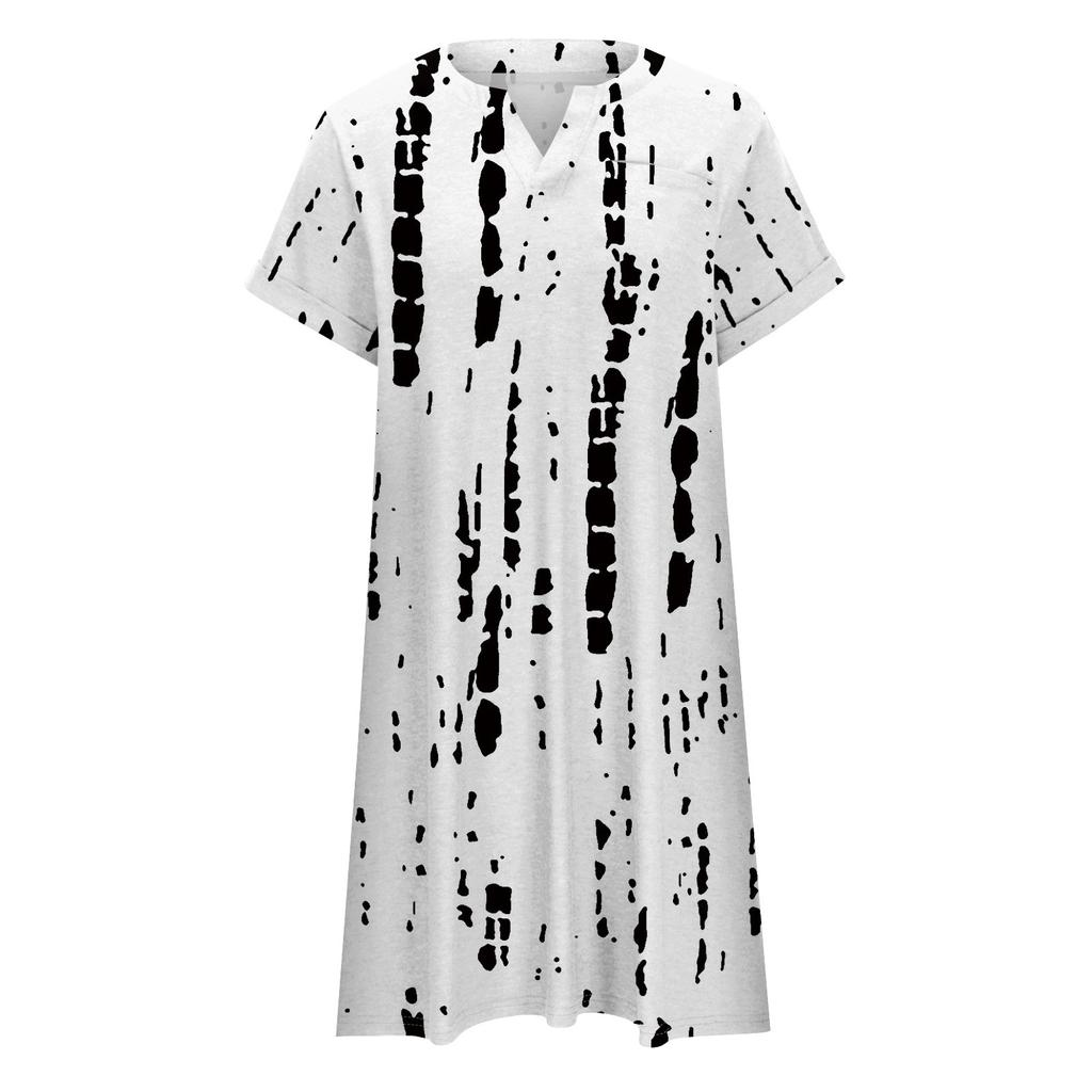 Womens Plus Size Dresses V Neck Short Sleeve Summer Casual Solid Dress Tunic With Pocket