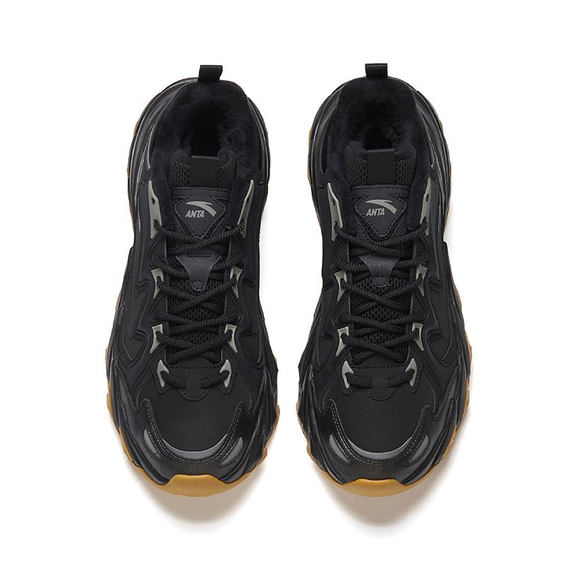 Anta Panshi Comfortable Fashion Plush Non-Slip Wear-Resistant Warm Mid-Top Casual Shoes Men Casual Shoes Black Gray 112448950-5