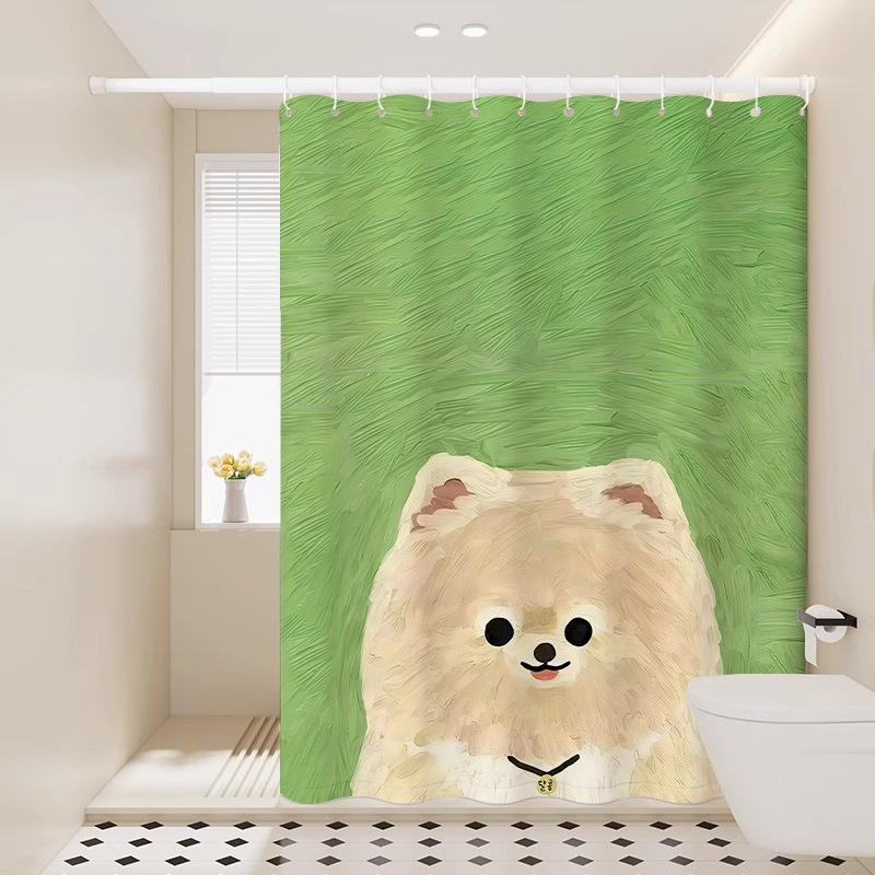 VIKAMA Adorable Puppy Print Shower Curtain Nordic Instagram-Style Bathroom Warm, Healing, and Playful Atmosphere