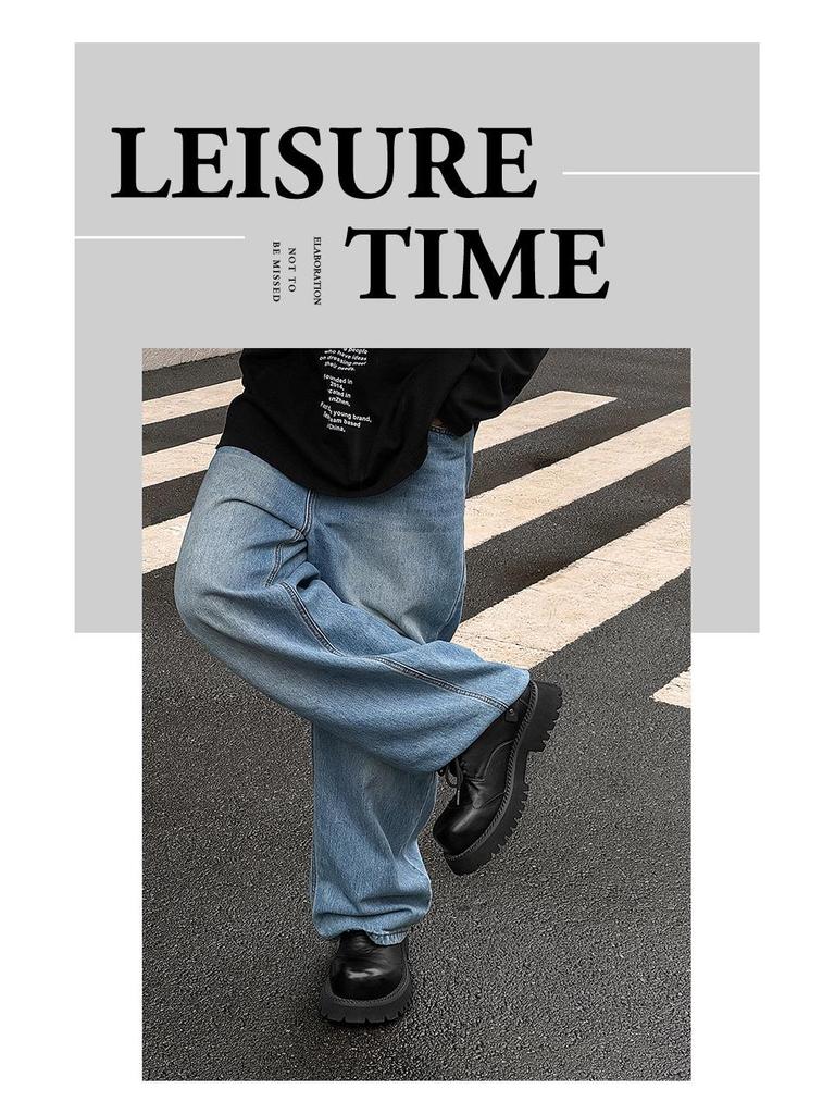 2024 Мужские туфли дерби из натуральной кожи с круглым носком - британский стиль, толстая подошва, черные ботинки