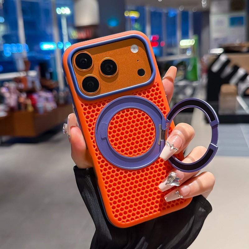 Mesh Magnetic Rotating Stand Phone Case IPhone 18 Pro Max 17 16 15 14 13 Shockproof Heat Dissipation