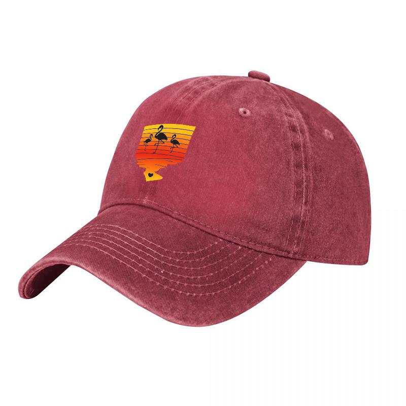 Sunset Palm Tree State Outline Washed Canvas Baseball Cap Vintage Style Black Adjustable Hat with Retro Design and Comfort Fit