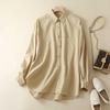 Весна Осень Повседневная однотонная рубашка из хлопка и конопли Fat Mm с длинным рукавом и воротником большого размера с льняным верхом Блузки и рубашки