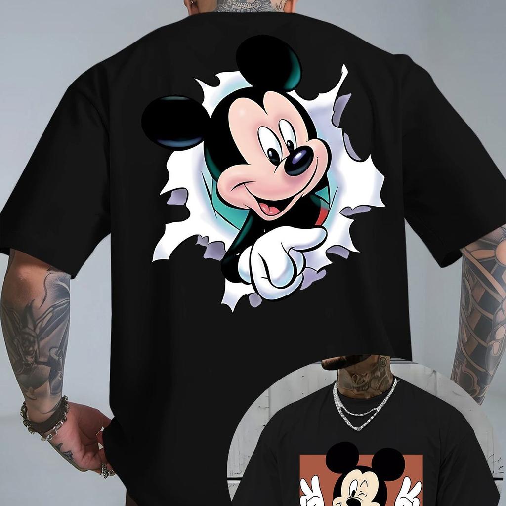 Летняя футболка с принтом мультфильма Дисней Микки Маус, модные свободные повседневные шорты с коротким рукавом, унисекс