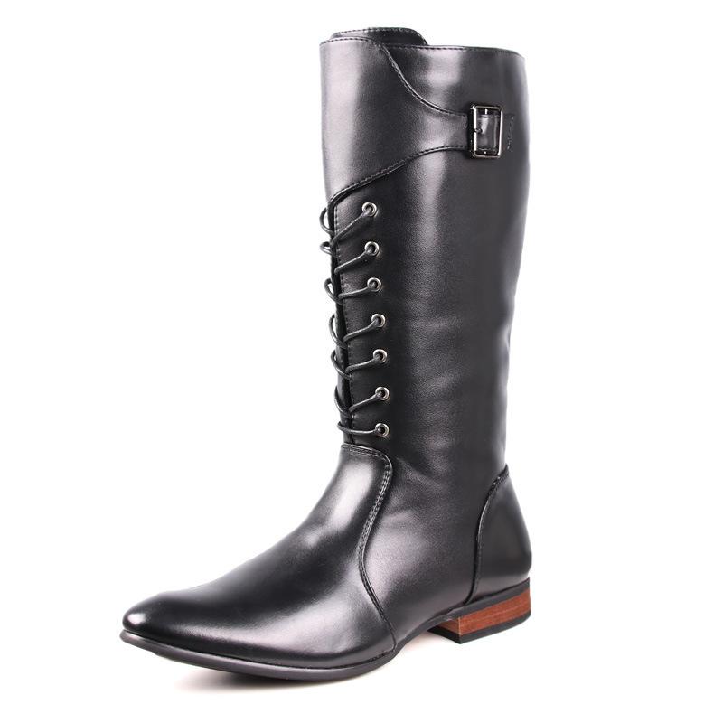 Корейская версия модных высоких кожаных ботинок мужские длинные ботинки на шнуровке из денима с острым носком кос сценическое выступление молния ботинки Мартин