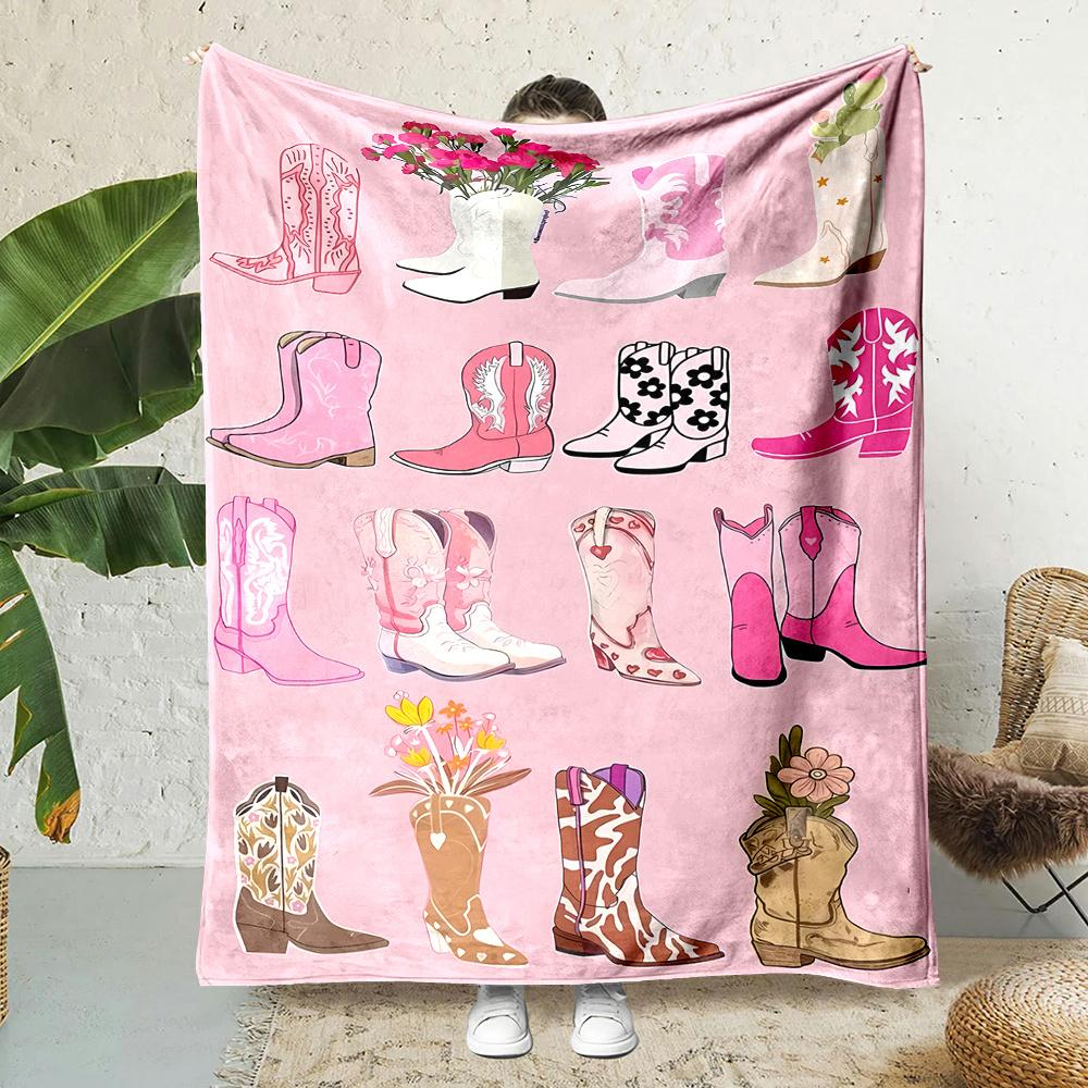Western Cowboy Boots Print Throw Blanket - Reversible Flannel for All-Season Comfort, Home Decor & Gift Giving?