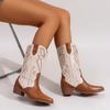 Fashion 2024 Winter Mid-calf Boots New Fashion Retro Women's Pointed Toe Embroidered Cowgirl Booties Shoes