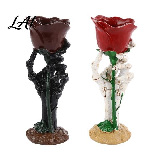 Skeleton Hand Candle Holder Halloween Rose Holder Gothic Resin Decorative Ornament Lifelike Decor for Home Table Decor Dark Style Romantic