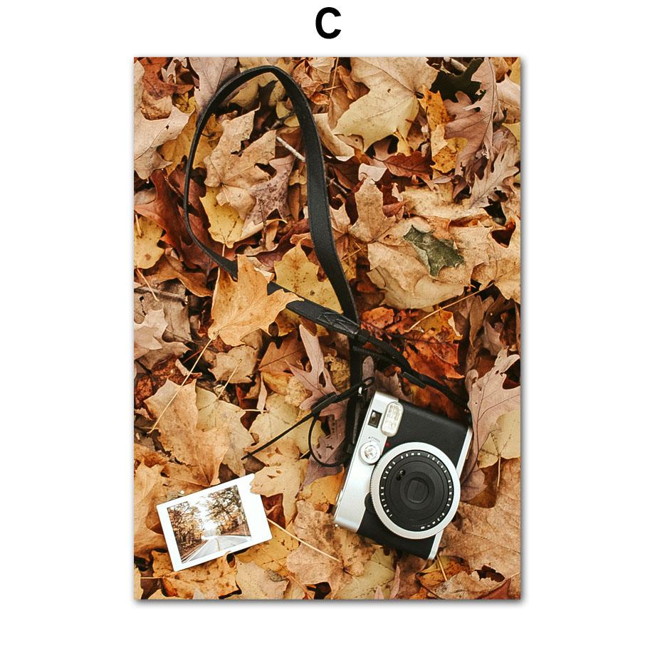 Осенние опавшие листья, клен, олень, велосипед, камера, осенние постеры и принты, настенная живопись на холсте для гостиной, украшение дома