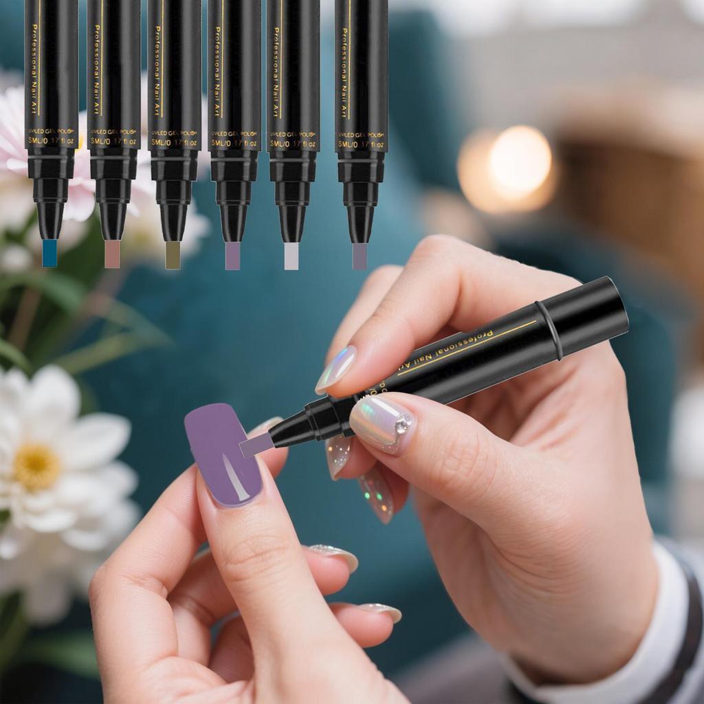 6pcs Nail Art Graffiti Pen Nail Marker Drawing Abstract Lines Fine Detail Floral Design Waterproof Nail Painting Manicure