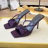 High Heels Women 2025 Summer Sexy Stiletto High Heels Slippers Rhinestone Purple Satin Cross Strap Sandals Women
