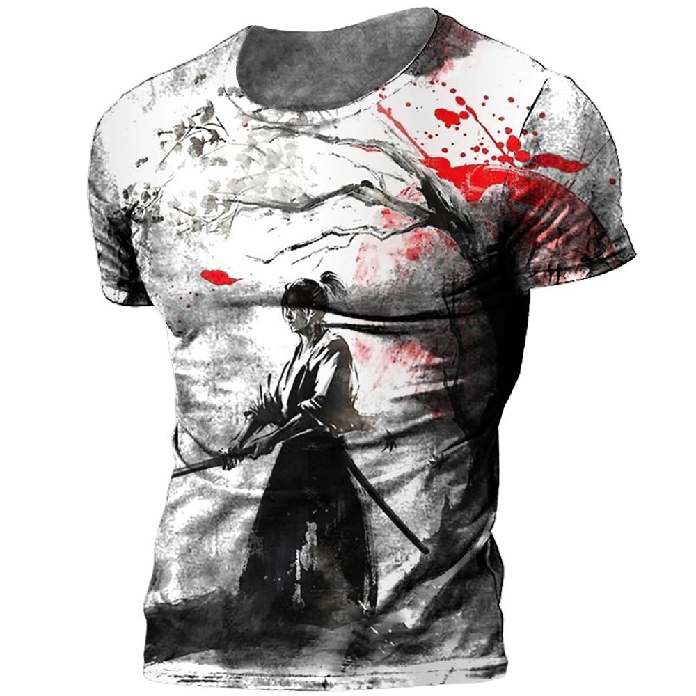 Футболка «Самурай» с 3D принтом в японском стиле, топы с короткими рукавами, футболки, повседневная мужская футболка в стиле ретро, ​​винтажная мужская одежда большого размера