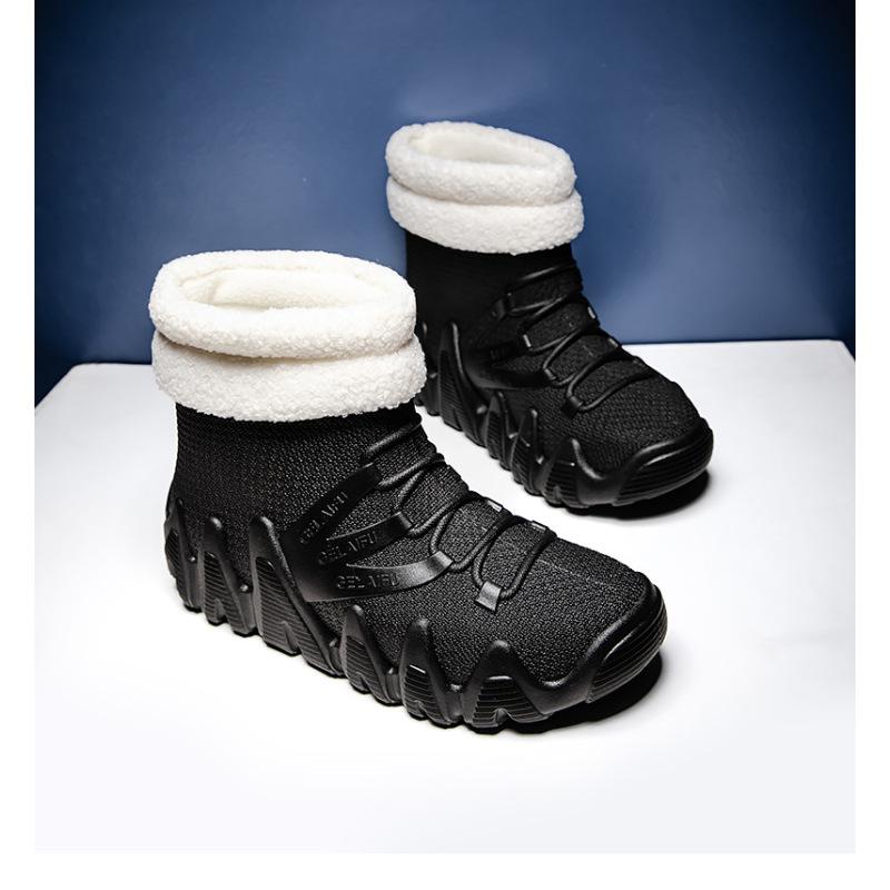 ПВХ водонепроницаемые мужские зимние ботинки с утолщенной подошвой нескользящие модные для отдыха с подкладкой тепло