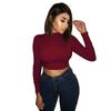 Long Sleeve Crop Top Women Shirts Harajuku Korean Black Burgundy Sexy Clothes Turtleneck Basic Short T Shirt Femme