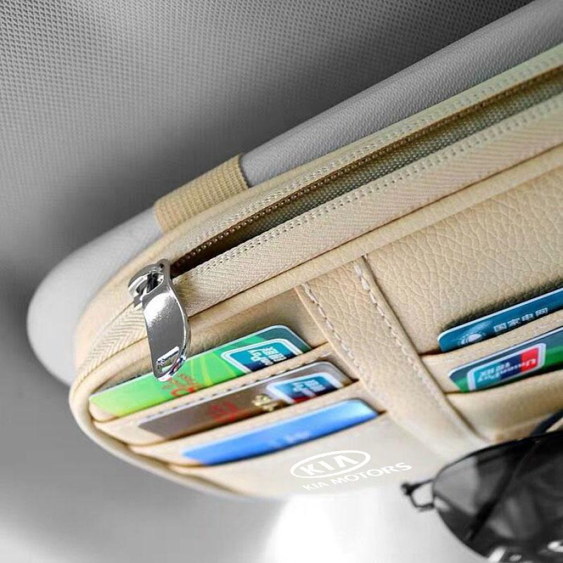 BBEH3 Car Sun Visor Storage Bag Card Holder Organizer Sunglasses Clip For KIA KN K3 K5 Sportage Rio Sorento Picanto Ceed Accessories