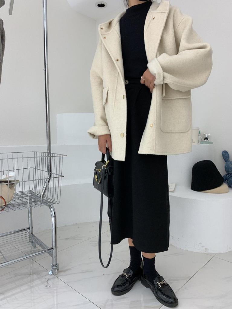 Женская модная зимняя накидка-жакет большого размера с капюшоном, свободное шерстяное пальто с плюшевой подкладкой.