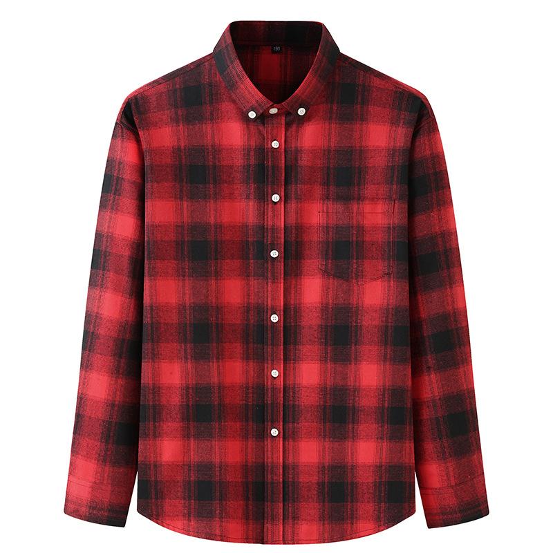 Men 'S Casual Loose All -Match Plaid Long -Sleeved Shirt Men