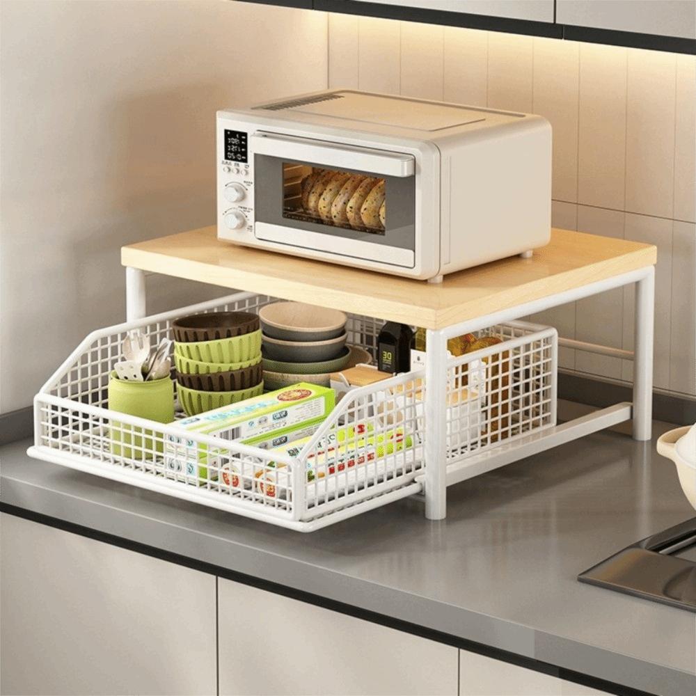 With Drawers Microwave Stand Space Saving Countertop Storage Multi-Appliance Rack Microwave Rack Home Organization