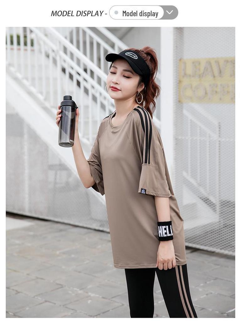 2024 Новая летняя футболка свободного кроя с коротким рукавом для йоги и бега