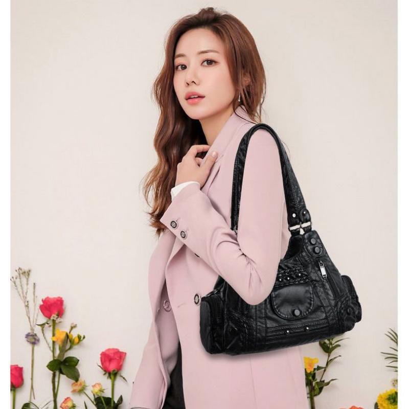 Bag Female Fashion Soft Leather Single Shoulder Crossbody Bag Large Capacity Bag Retro Leisure Bag