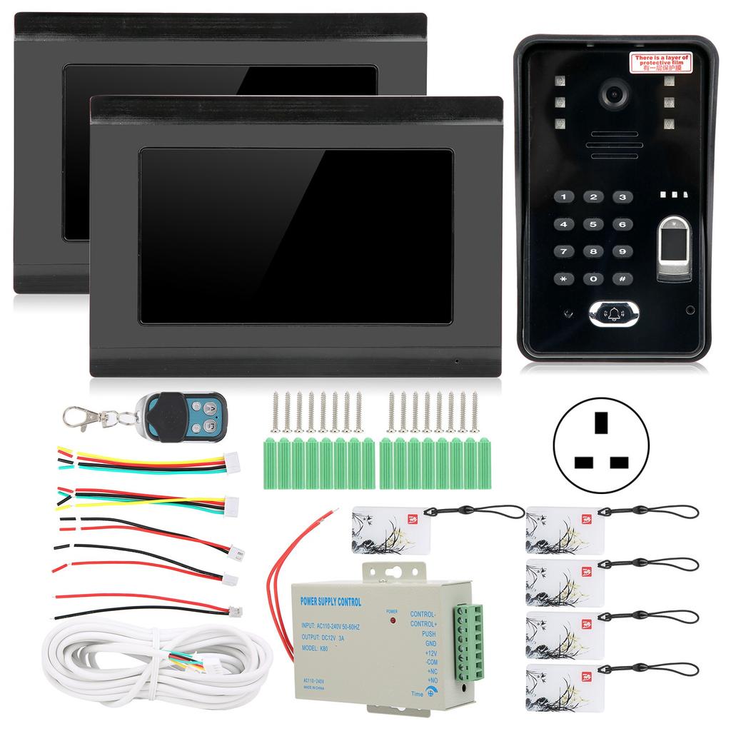 7-дюймовый видеодомофон, проводной, Wi-Fi, 2 монитора, отпечаток пальца, пароль, IC-карта, удаленная разблокировка, ночное видение