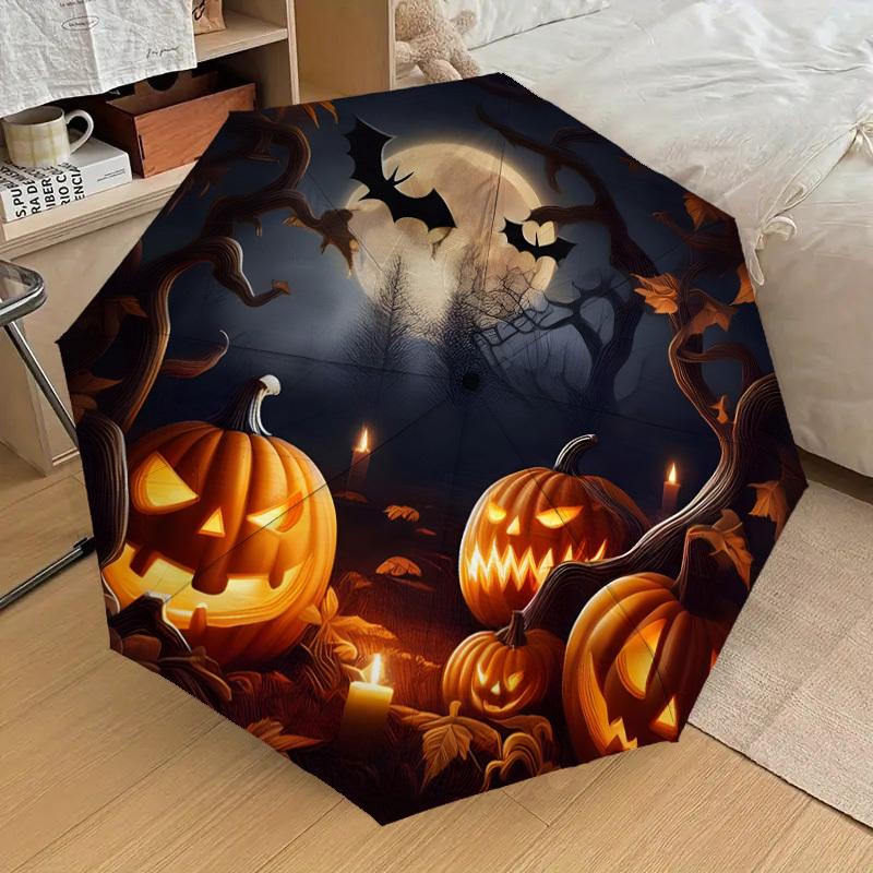 1pc Halloween Night with Jack-o'-lanterns Umbrella with Plastic Handle,Suitable for All Seasons Home Travel Outdoor UmbrellaDD1288
