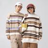 Japanese Style Men's Crew Neck Sweater Loose Casual Autumn Winter Striped Patchwork Knitting Shirt