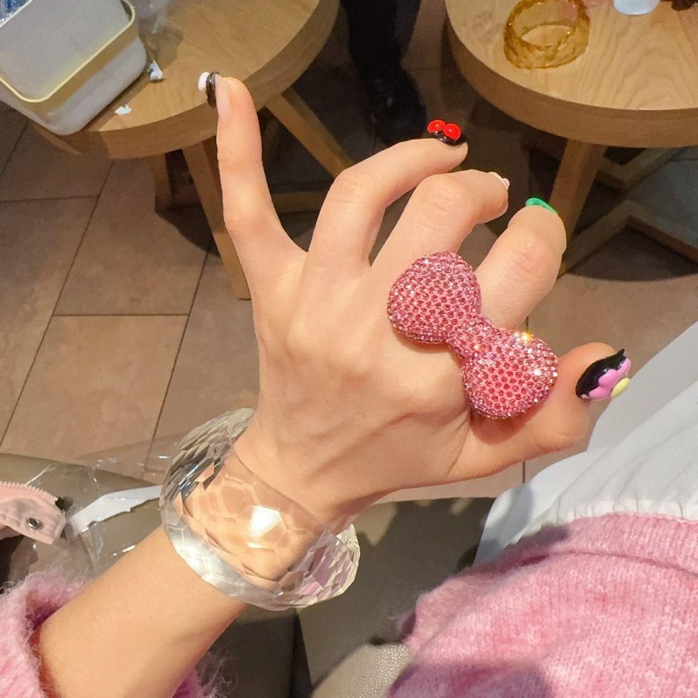 Sparkle Bow Women Finger Ring Adjustable Y2k Millennial Ring Trendy Pink Bow Rings  Finger Charms