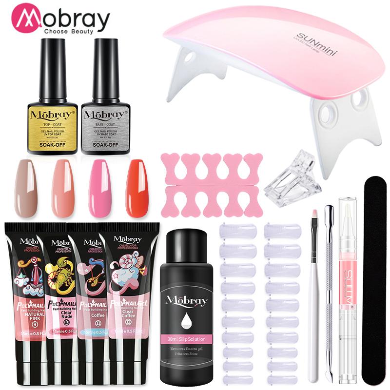 Mobray 15/8/5PCS Poly Extention Gel Set For Manicure Gel Extension Set Color Nail Tip Form Crystal UV Gel Slice Brush Nail Gel