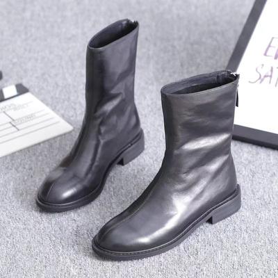 Мода Женская Мода Массивные Одиночные Ботинки Осень Новые Круглый Носок Задняя Молния Мягкая Подошва Противоскользящие Износостойкие Короткие Ботинки