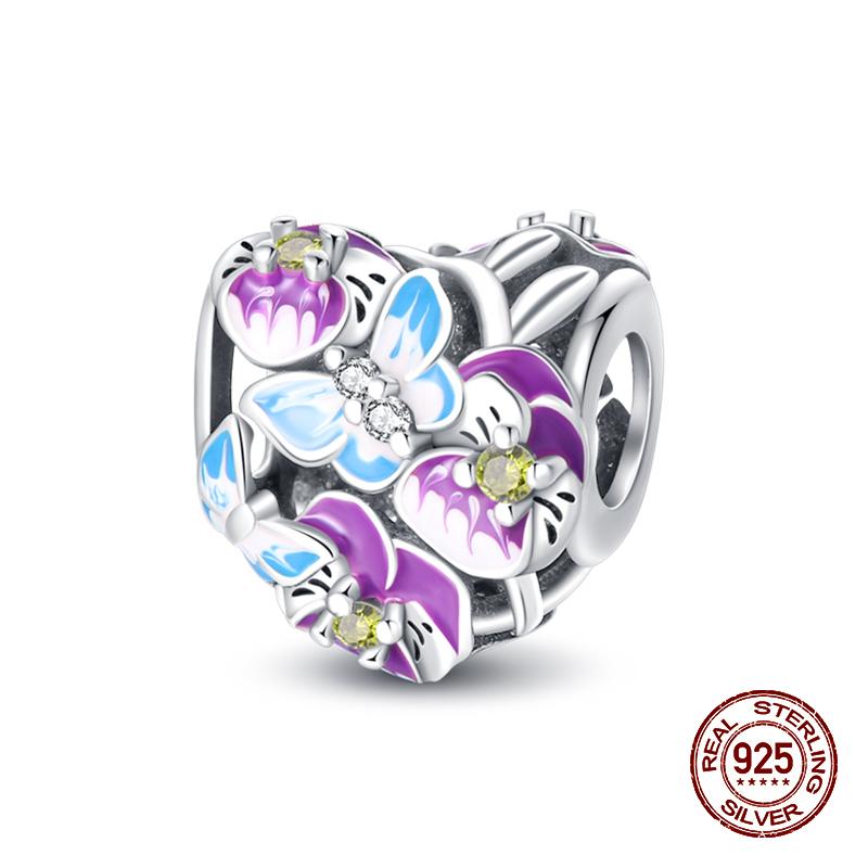925 Sterling Silver Butterfly Tulip Iris Flower Charms Beads Fit 925 Original Bracelets Fine DIY Valentine Jewelry Gifts