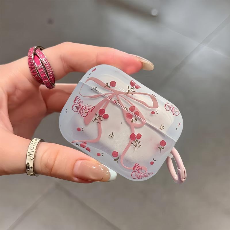 Розовый Цветочный Бант Чехол для Bluetooth-Наушников для AirPods 1-го Поколения/1/1/1 Чехол для Беспроводных Наушников