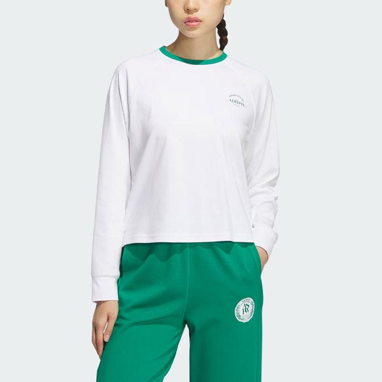 adidas Футболка с логотипом и цветными блоками, спортивная, повседневная, с круглым вырезом и длинным рукавом, женские топы, белые JE3619