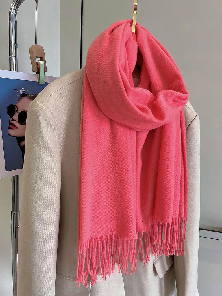 Versatile Fringed Solid Color Wool-Like Scarf For Women 2023 New Autumn Winter Prom Red Scarf Wholesale Warm Shawl