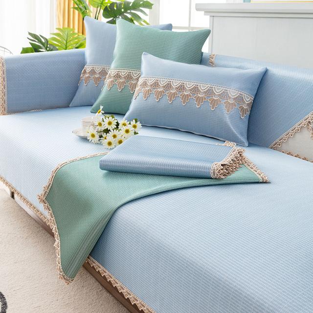 Чехол для дивана из ледяного шелка, летний четырехсезонный универсальный нескользящий чехол для дивана, сиденья, кружевное полотенце для дивана для гостиной, чехол для дивана