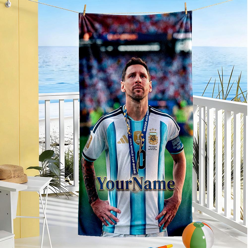 Messi Customize Your Name Beach Towel Quick-Dry Soft Microfiber Suitable for Swimming Gym Camping Yoga Vacation