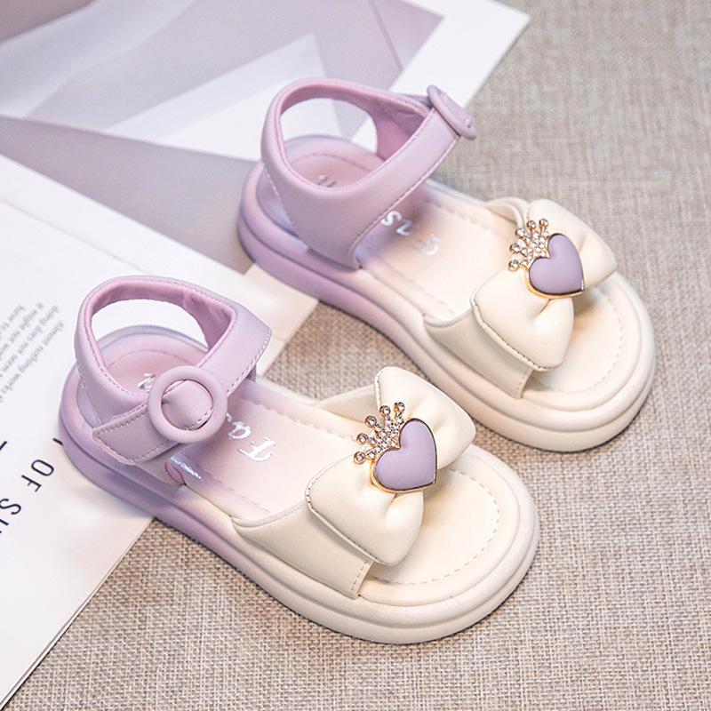 Сандалии для девочек, летние новые детские туфли принцессы, модные летние туфли для девочек с мягкой подошвой из кожи