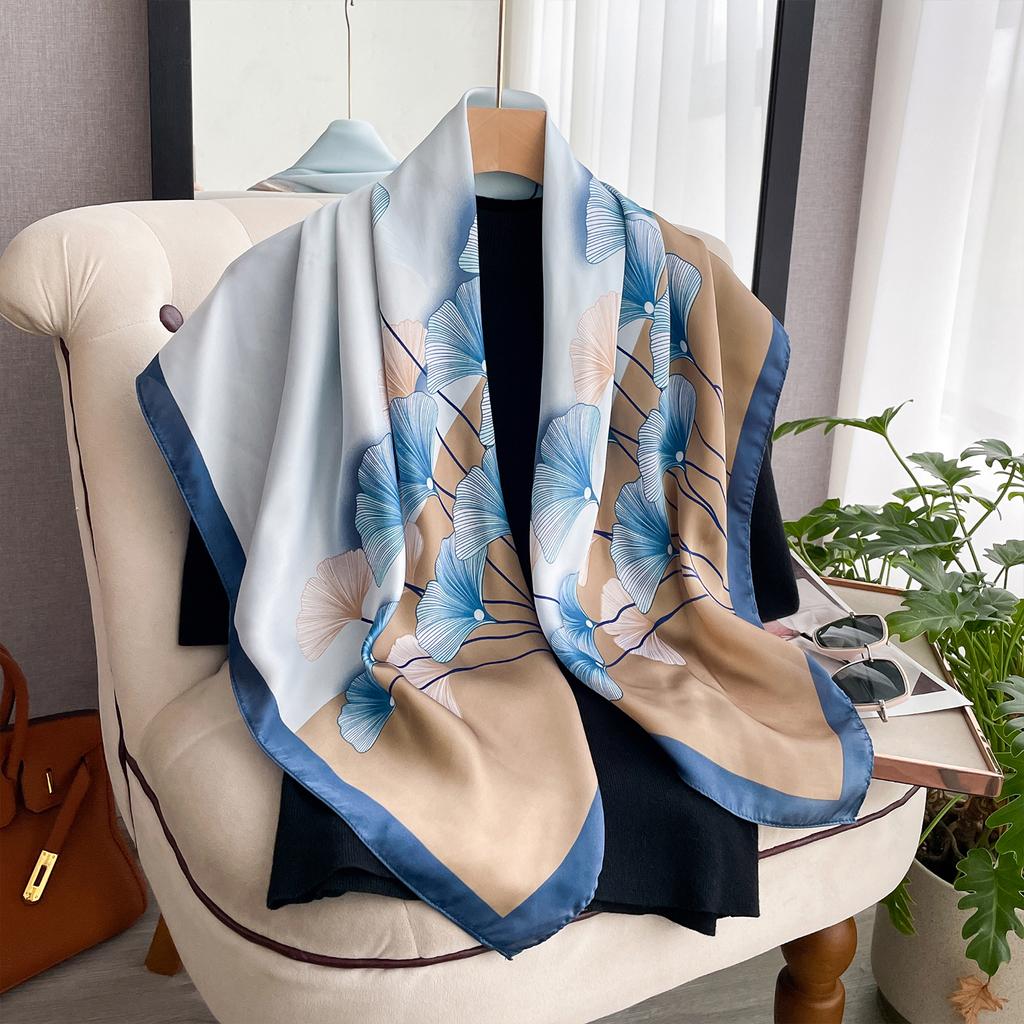 New Fashion Luxury Printing 90*90CM Women Scarf Satin Paisley Square Big Shawl Elegant Headscarf Beach Sun Protection Bandana